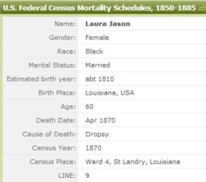 Laura Jason 1870 Federal Mortality Schedule